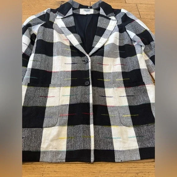 THE ODELLS Black White Buffalo Check Rainbow Embroidered Cotton Blazer M (1232) - Picture 3 of 12
